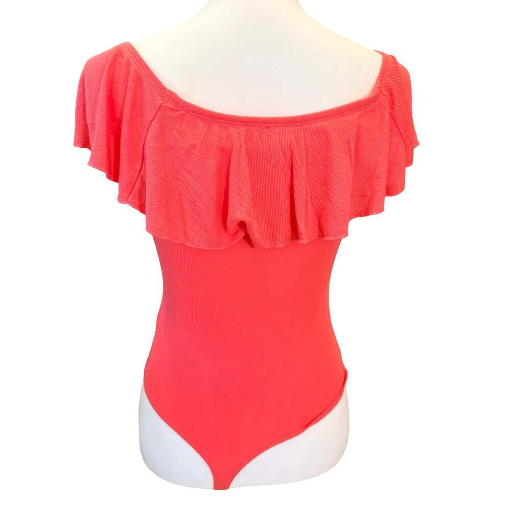 Express Ribbed Off-The-Shoulder Ruffle Bodysuit Size S - Picture 3 of 6